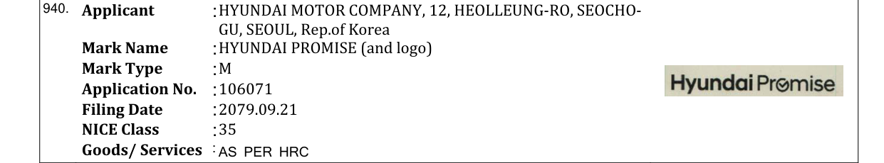 Original bulletin entry for HYUNDAI PROMISE (and logo)