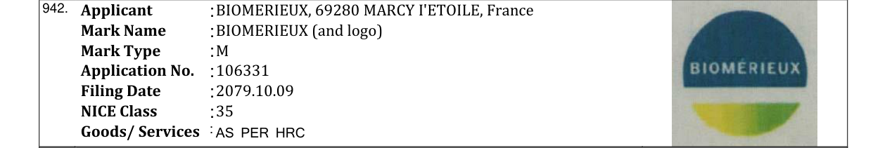Original bulletin entry for BIOMERIEUX (and logo)