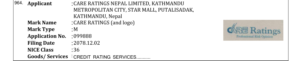 Original bulletin entry for CARE RATINGS (and logo)