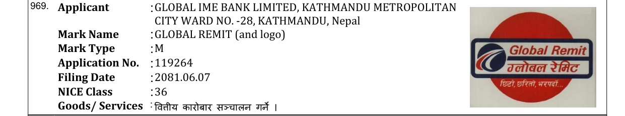 Original bulletin entry for GLOBAL REMIT (and logo)