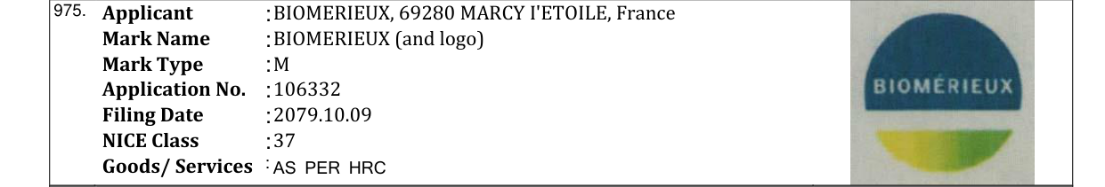 Original bulletin entry for BIOMERIEUX (and logo)