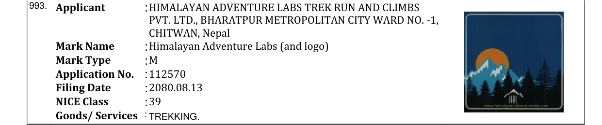 Original bulletin entry for Himalayan Adventure Labs (and logo)