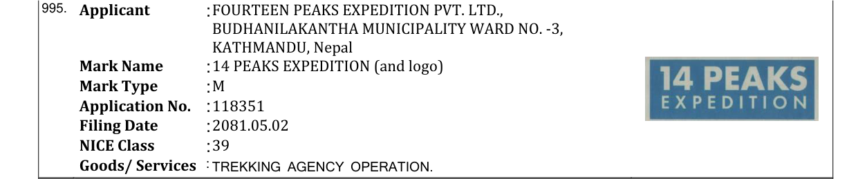 Original bulletin entry for 14 PEAKS EXPEDITION (and logo)