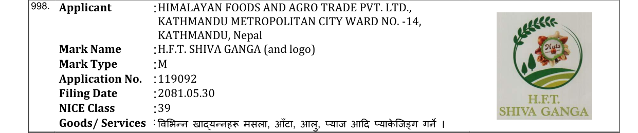 Original bulletin entry for H.F.T. SHIVA GANGA (and logo)