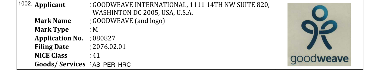Original bulletin entry for GOODWEAVE (and logo)