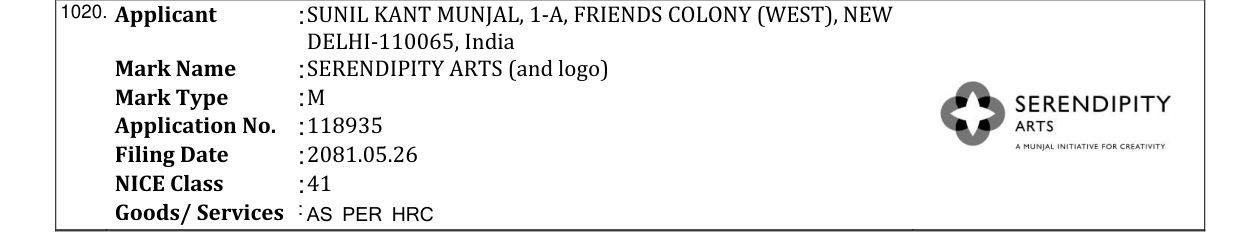 Original bulletin entry for SERENDIPITY ARTS (and logo)