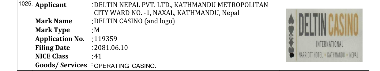 Original bulletin entry for DELTIN CASINO (and logo)
