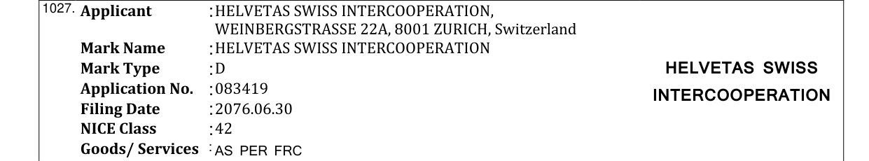 Original bulletin entry for HELVETAS SWISS INTERCOOPERATION