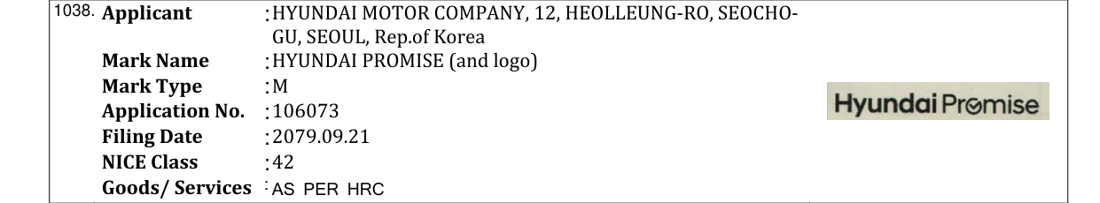 Original bulletin entry for HYUNDAI PROMISE (and logo)
