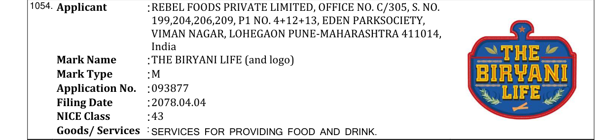 Original bulletin entry for THE BIRYANI LIFE (and logo)