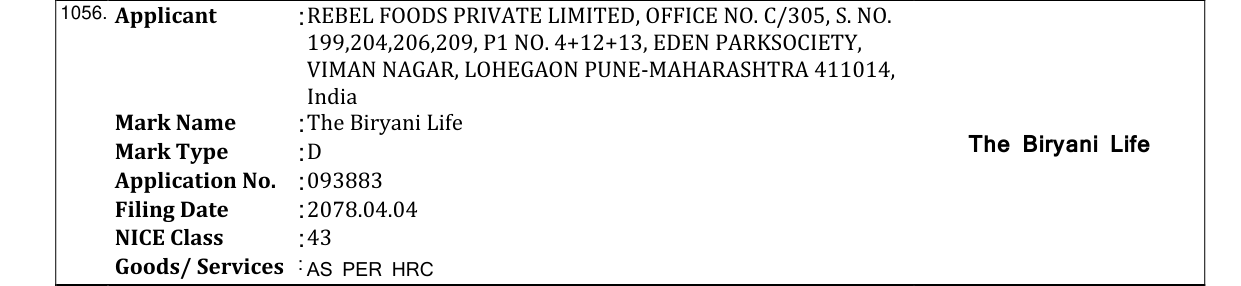 Original bulletin entry for The Biryani Life