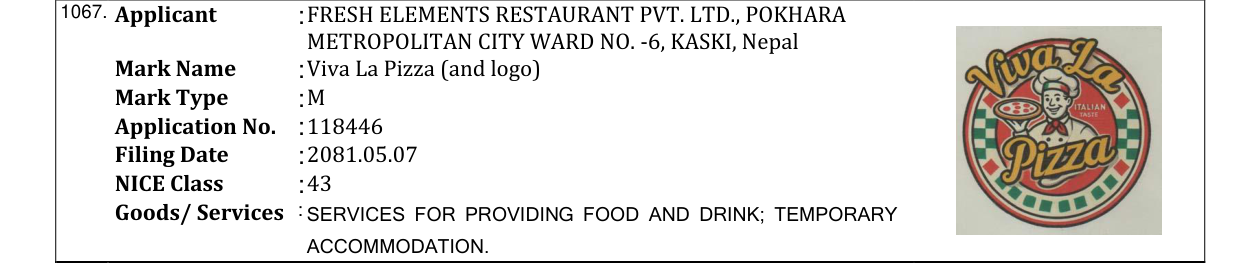 Original bulletin entry for Viva La Pizza (and logo)