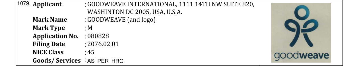 Original bulletin entry for GOODWEAVE (and logo)