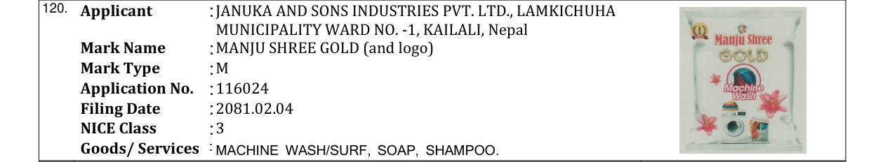 Original bulletin entry for MANJU SHREE GOLD (and logo)