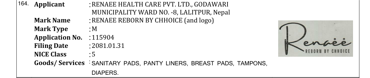 Original bulletin entry for RENAEE REBORN BY CHHOICE (and logo)
