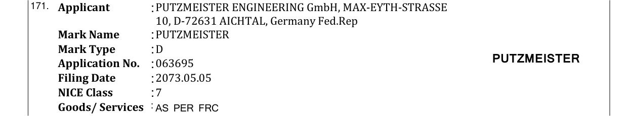 Original bulletin entry for PUTZMEISTER