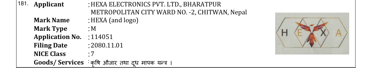 Original bulletin entry for HEXA (and logo)