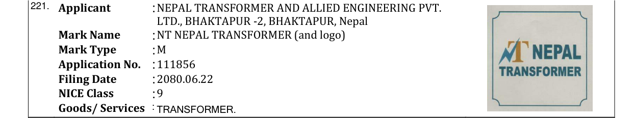 Original bulletin entry for NT NEPAL TRANSFORMER (and logo)