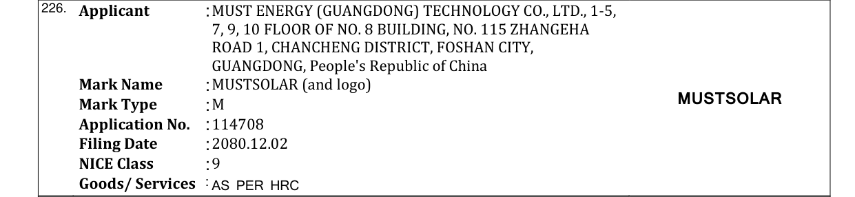 Original bulletin entry for MUSTSOLAR (With Logo)