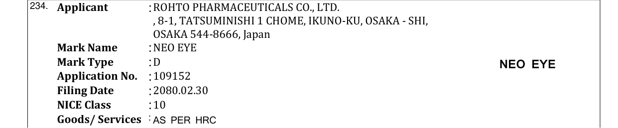 Original bulletin entry for NEO EYE