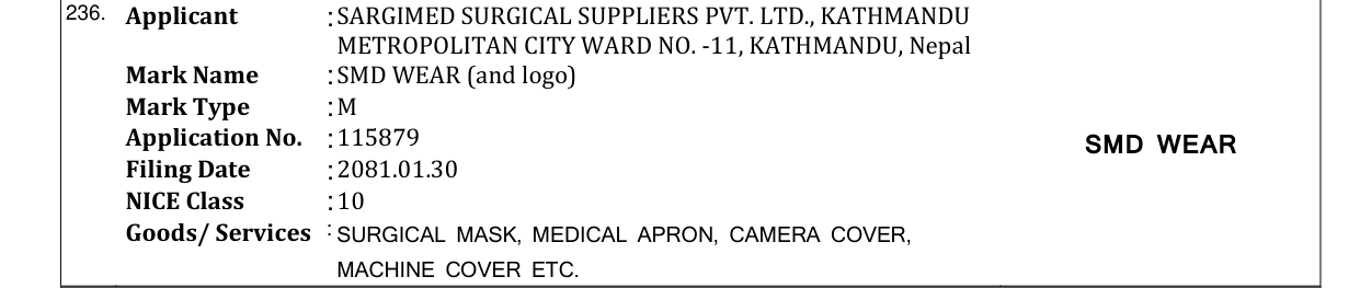 Original bulletin entry for SMD WEAR (and logo)