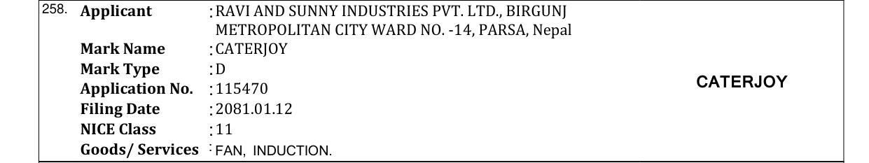 Original bulletin entry for CATERJOY
