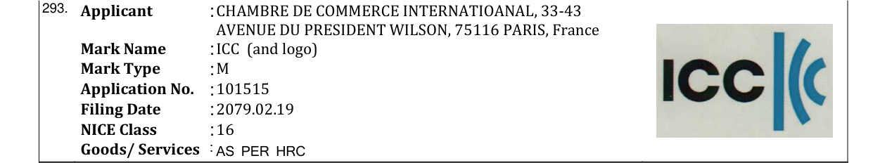 Original bulletin entry for ICC (and logo)