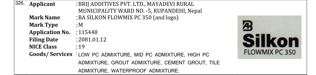 Original bulletin entry for BA SILKON FLOWMIX PC 350 (and logo)