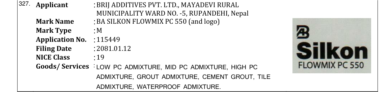 Original bulletin entry for BA SILKON FLOWMIX PC 550 (and logo)