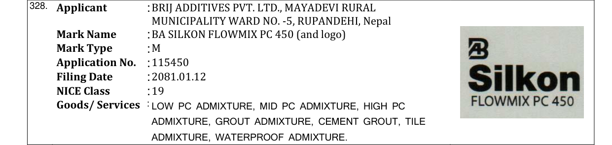 Original bulletin entry for BA SILKON FLOWMIX PC 450 (and logo)