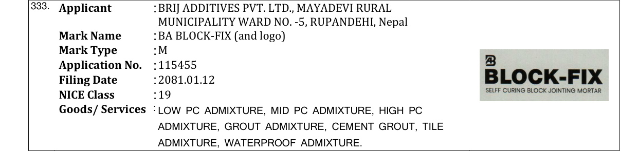 Original bulletin entry for BA BLOCK-FIX (and logo)