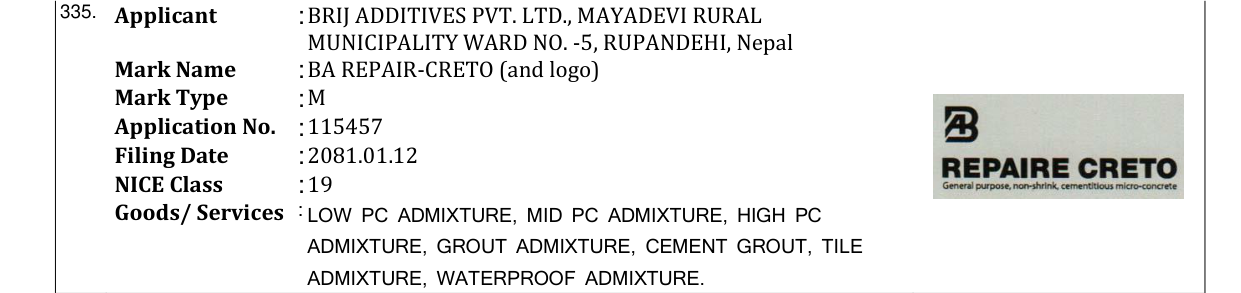 Original bulletin entry for BA REPAIR-CRETO (and logo)