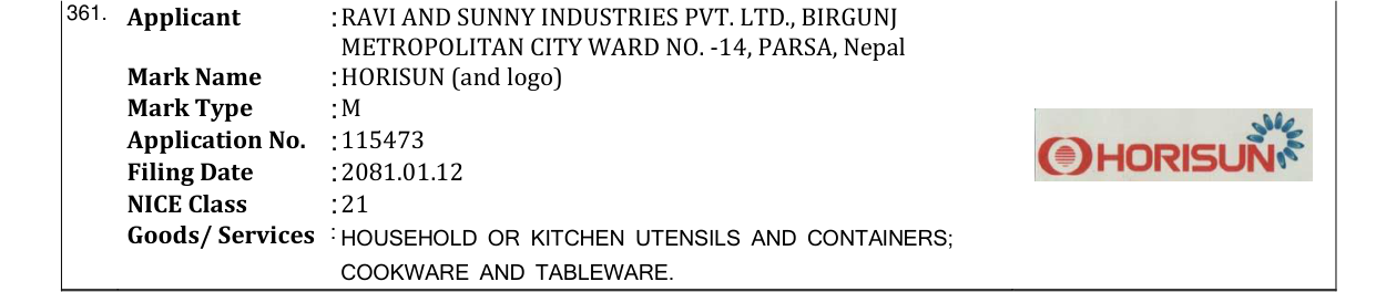 Original bulletin entry for HORISUN (and logo)