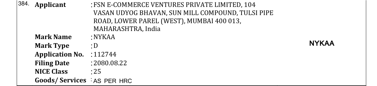 Original bulletin entry for NYKAA
