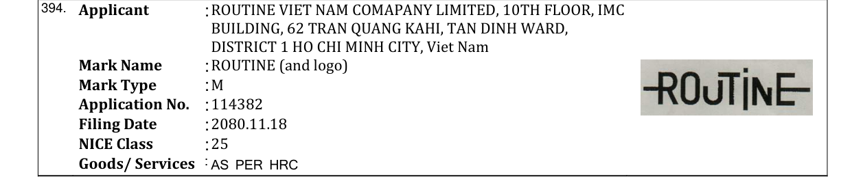 Original bulletin entry for ROUTINE (and logo)