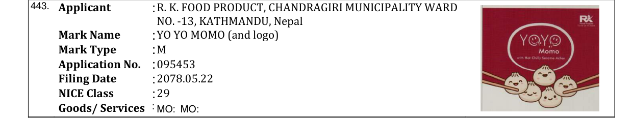 Original bulletin entry for YO YO MOMO (and logo)