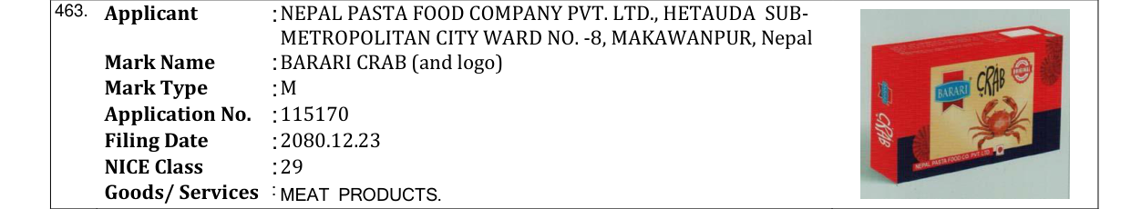Original bulletin entry for BARARI CRAB (and logo)