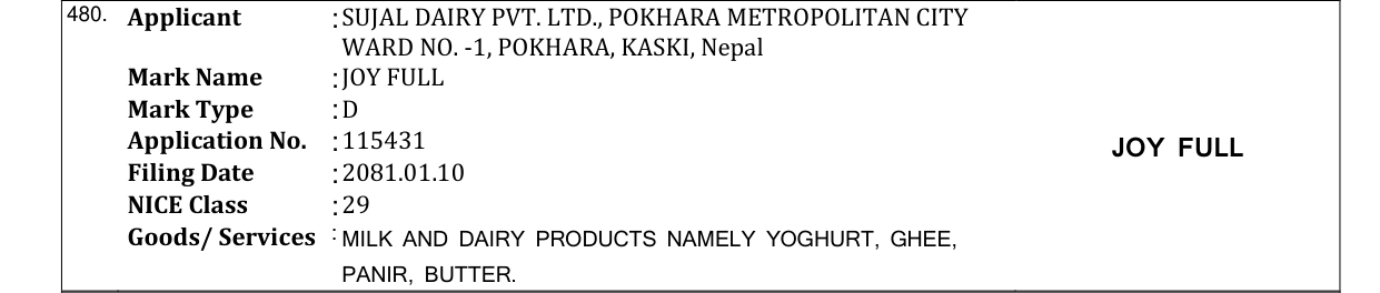 Original bulletin entry for JOY FULL