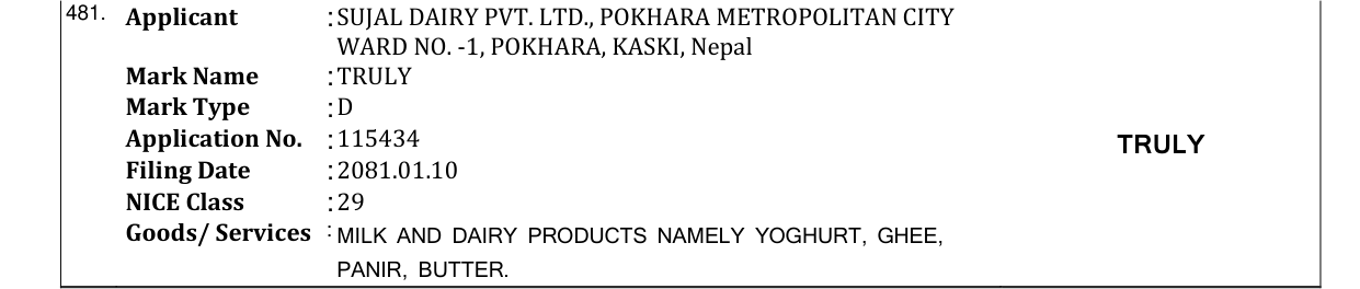 Original bulletin entry for TRULY