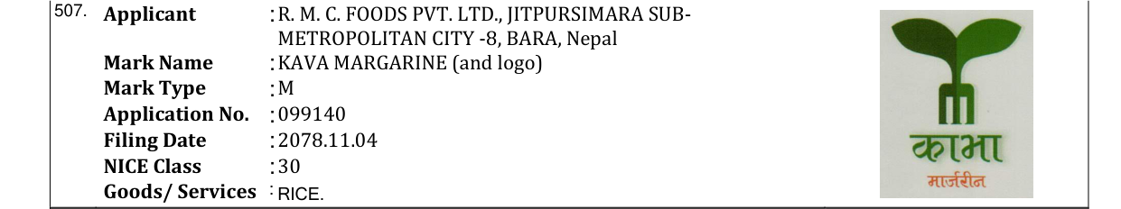 Original bulletin entry for KAVA MARGARINE (and logo)