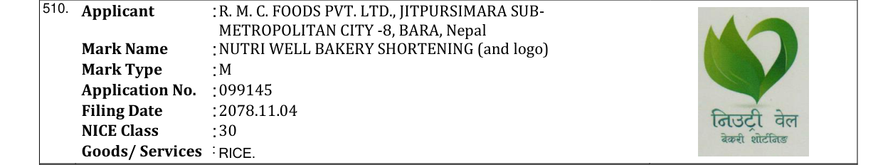 Original bulletin entry for NUTRI WELL BAKERY SHORTENING (and logo)