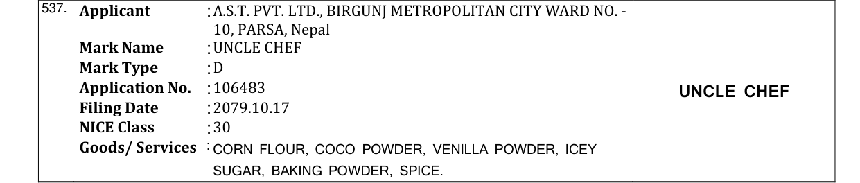 Original bulletin entry for UNCLE CHEF