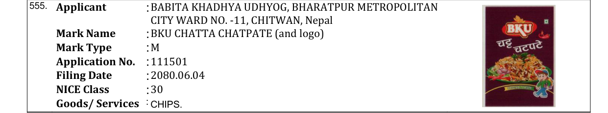 Original bulletin entry for BKU CHATTA CHATPATE (and logo)