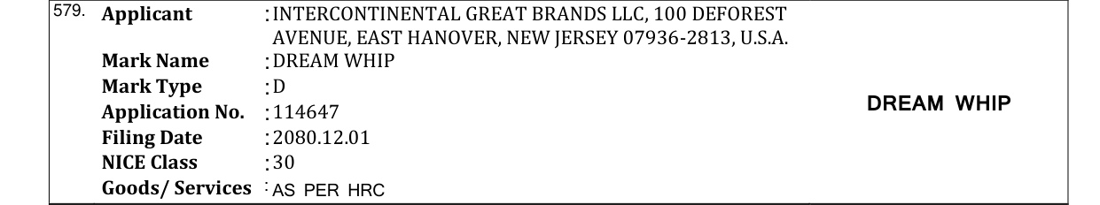 Original bulletin entry for DREAM WHIP
