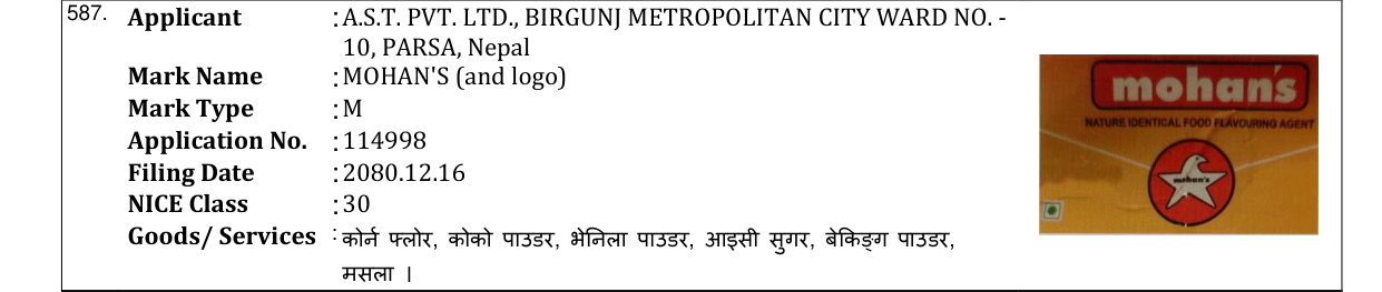 Original bulletin entry for MOHAN'S (and logo)