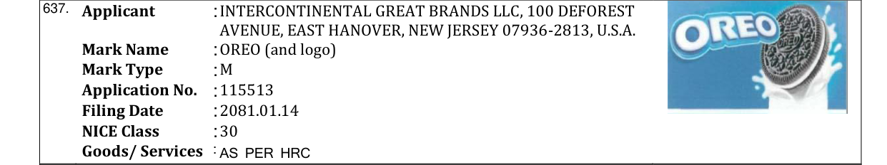 Original bulletin entry for OREO (and logo)