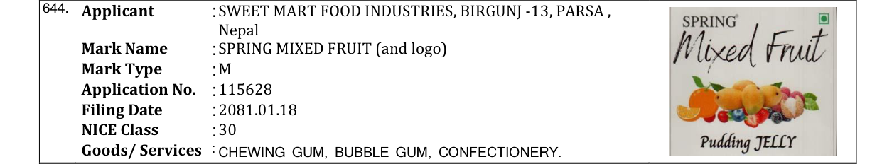 Original bulletin entry for SPRING MIXED FRUIT (and logo)