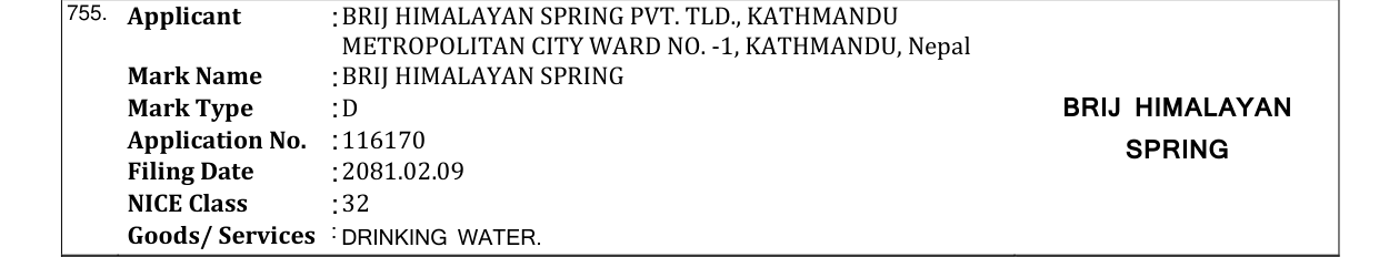 Original bulletin entry for BRIJ HIMALAYAN SPRING