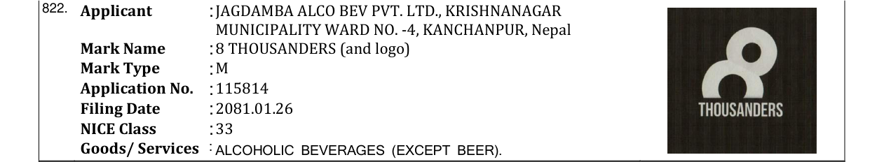 Original bulletin entry for 8 THOUSANDERS (and logo)