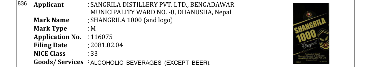 Original bulletin entry for SHANGRILA 1000 (and logo)